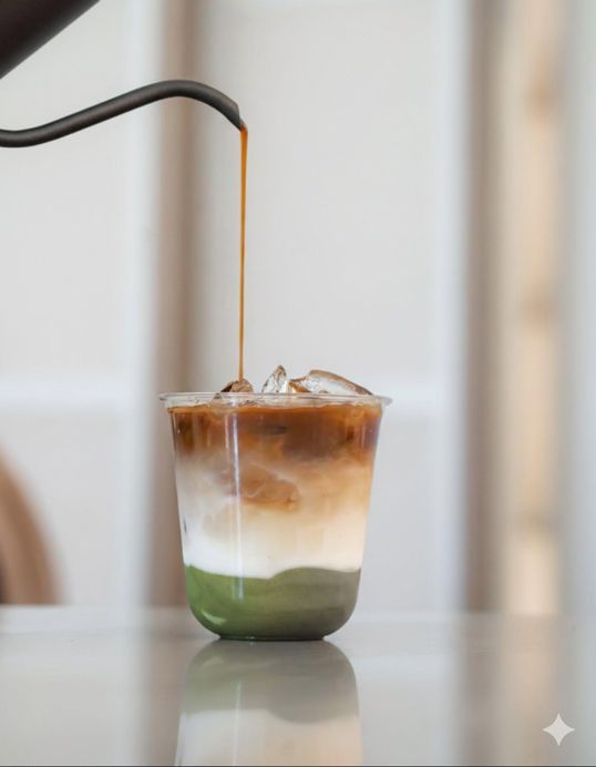 Layered iced pistachio latte